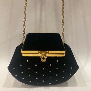 BLACK VELVET GOLD STUDDED PURSE
